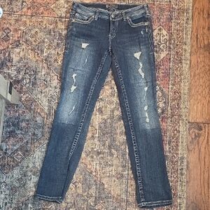 Silver Jeans AIKO Straight Women's Skinny Distressed Blue Jeans